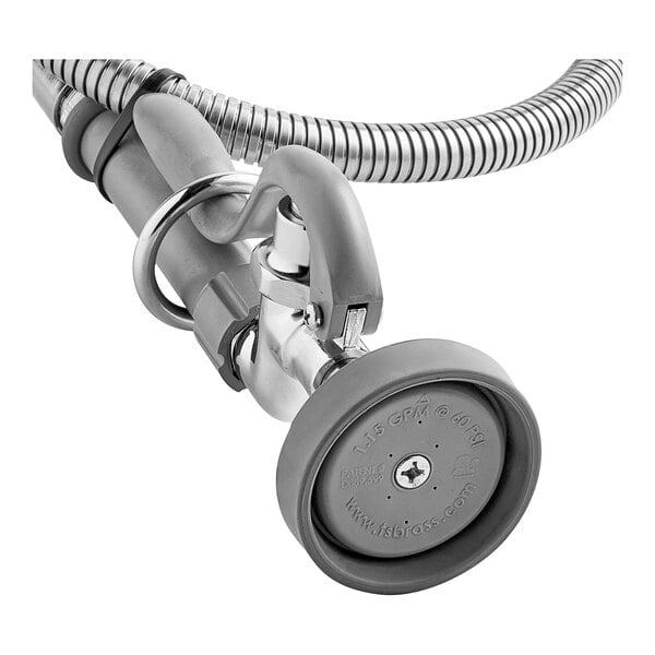 A flexible stainless steel hose with a nozzle attached to it.