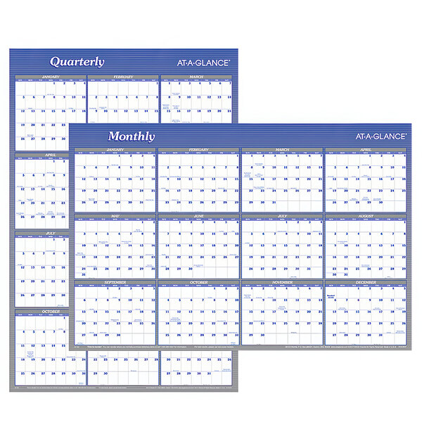 Two At-A-Glance blue and white reversible wall planners with calendars for 2025.