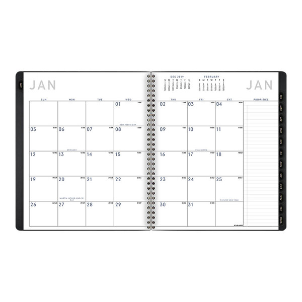 A black At-A-Glance monthly planner calendar page with white numbers for January 2025.