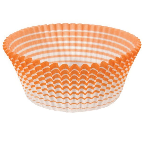 An Ateco orange and white striped cupcake liner.