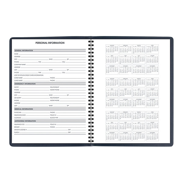 A navy At-A-Glance spiral bound weekly appointment book with calendar pages.