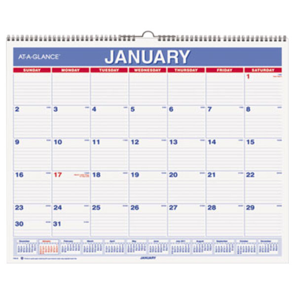 at a glance pm828 12 x 15 blue red monthly january 2019
