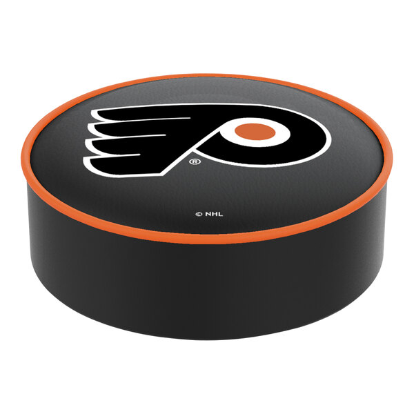A vinyl bar stool seat cover with a Philadelphia Flyers logo.