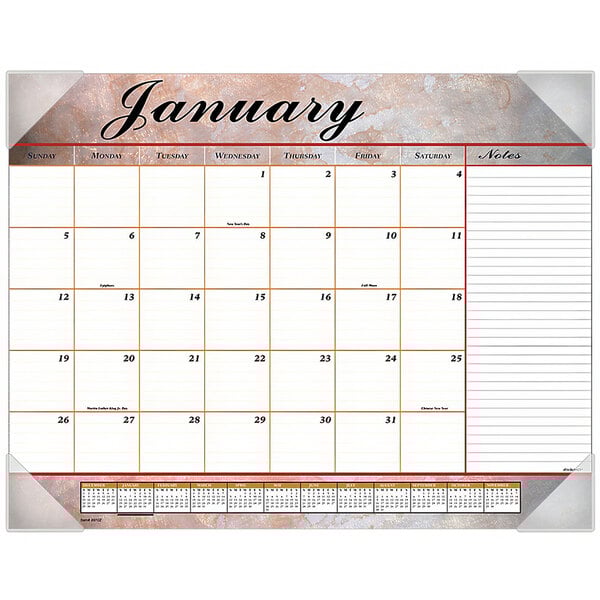 An At-A-Glance desk pad calendar with a marble burgundy design and black text.