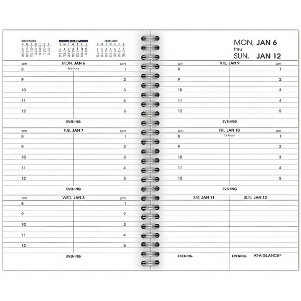 An At-A-Glance spiral bound weekly planner with a calendar.
