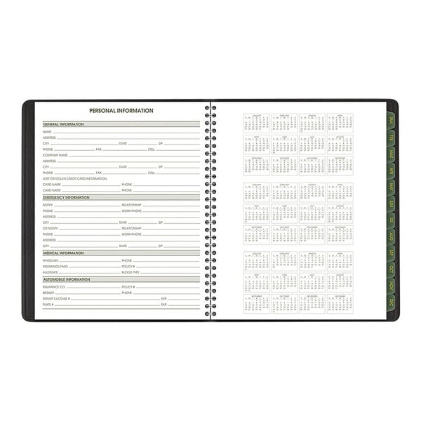 A black spiral bound At-A-Glance monthly planner with calendar pages.
