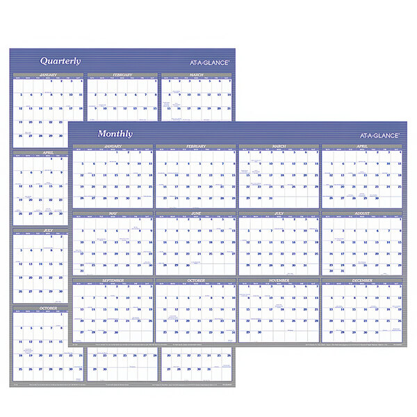 An At-A-Glance reversible blue and gray wall planner with numbers and letters on a white background.