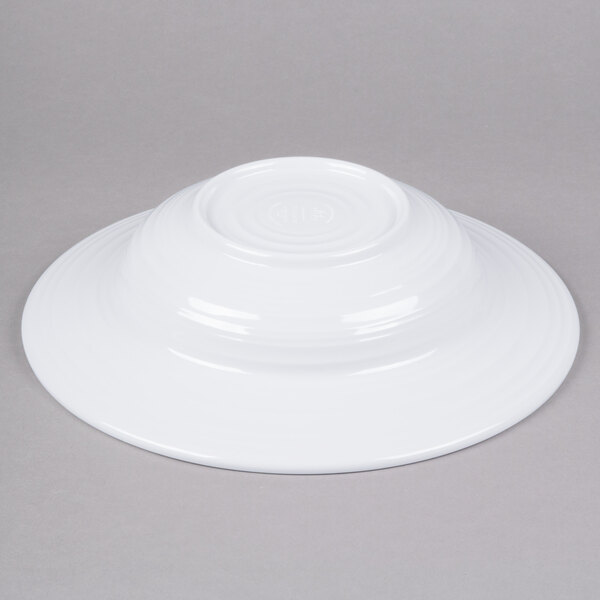 A white Elite Global Solutions swirl melamine bowl.