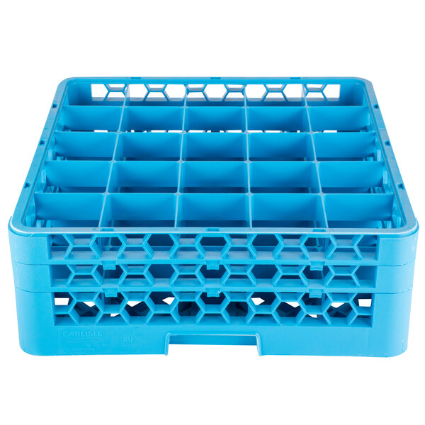 Carlisle RG25-214 OptiClean 25 Compartment Glass Rack with 2 Extenders Blue 