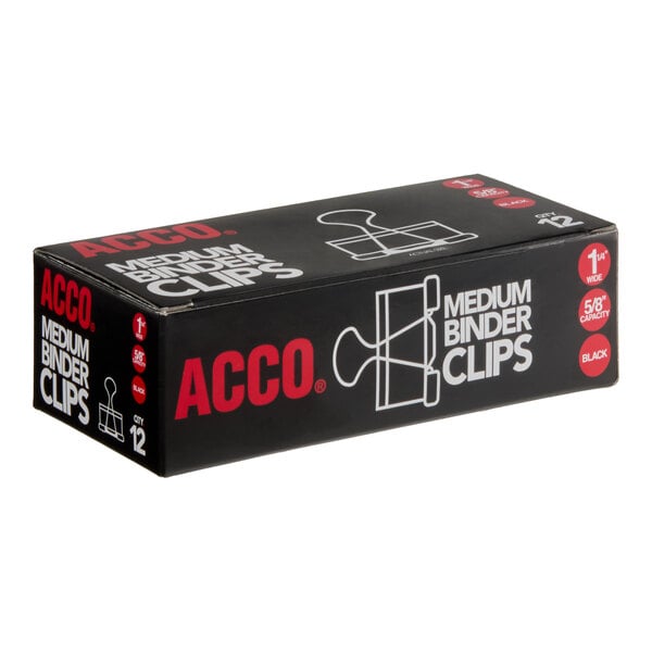 Acco 72050 5/8" Capacity Black Medium Binder Clip - 12/Pack
