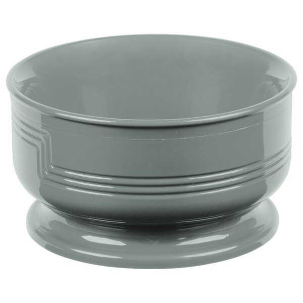 A close-up of a grey Cambro Shoreline bowl with a base.