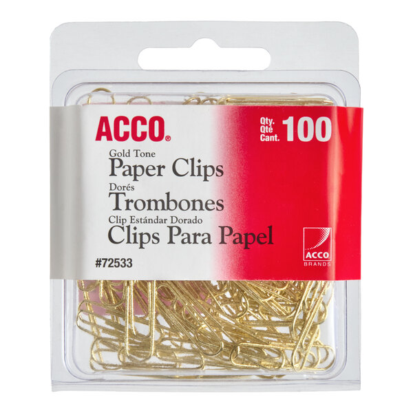 Acco A7072533 Gold Tone Smooth Finish #2 Paper Clip - 100/Box