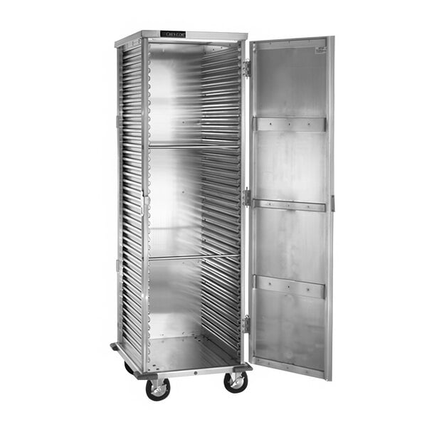 A white metal Cres Cor sheet pan rack with an open door.