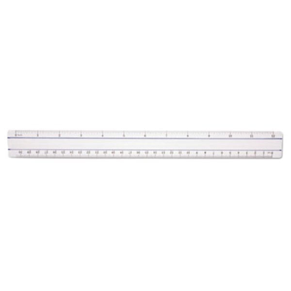 A Westcott clear plastic ruler with black markings.