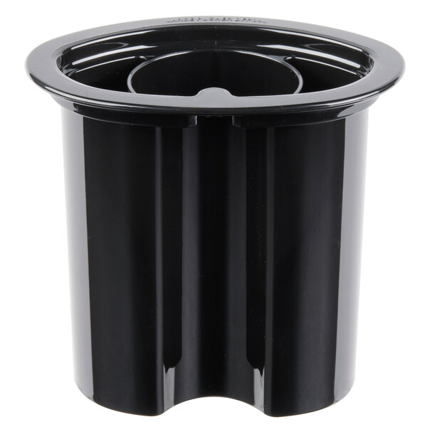 A black plastic container with a hole in it.