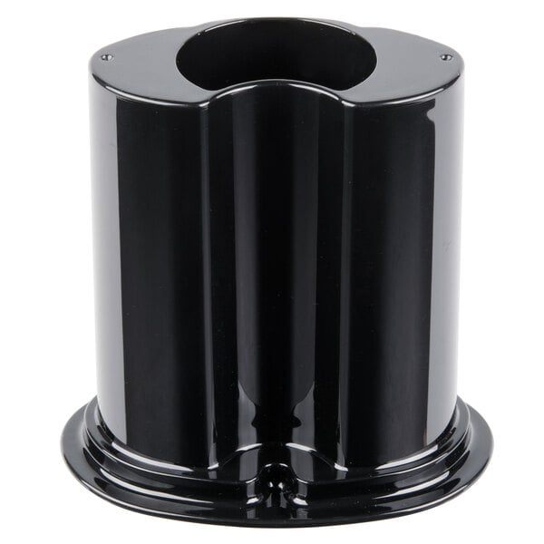 A black cylindrical object with a hole.