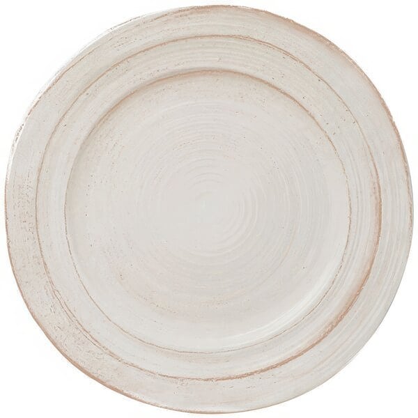 An Elite Global Solutions Della Terra off white melamine plate with a circular rim.