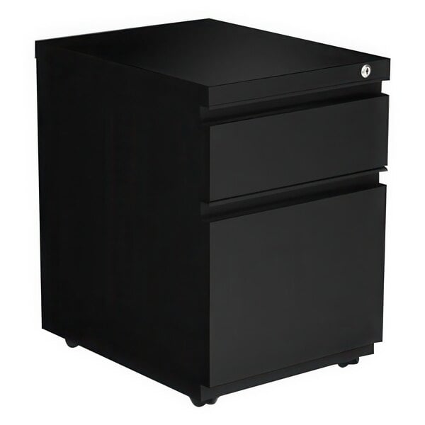 A black Alera metal pedestal box file with two drawers.