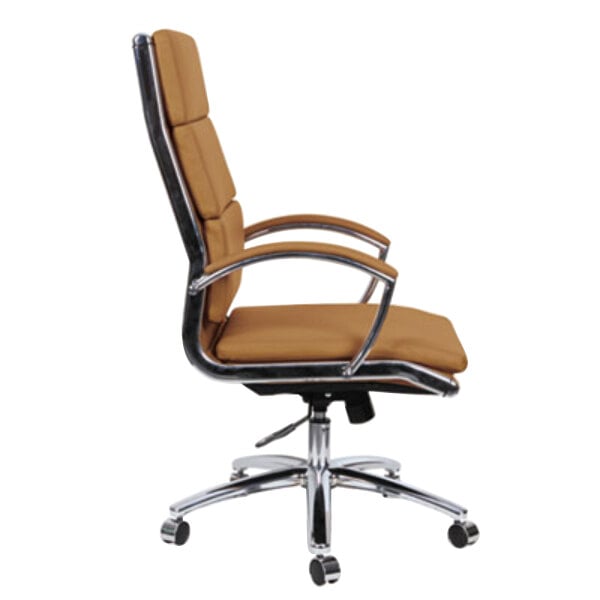 Camel Color Office Chair - It showcases a modified wingback design with