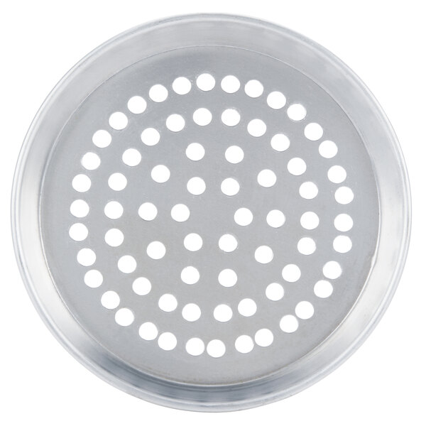 An American Metalcraft aluminum deep dish pizza pan with perforations.