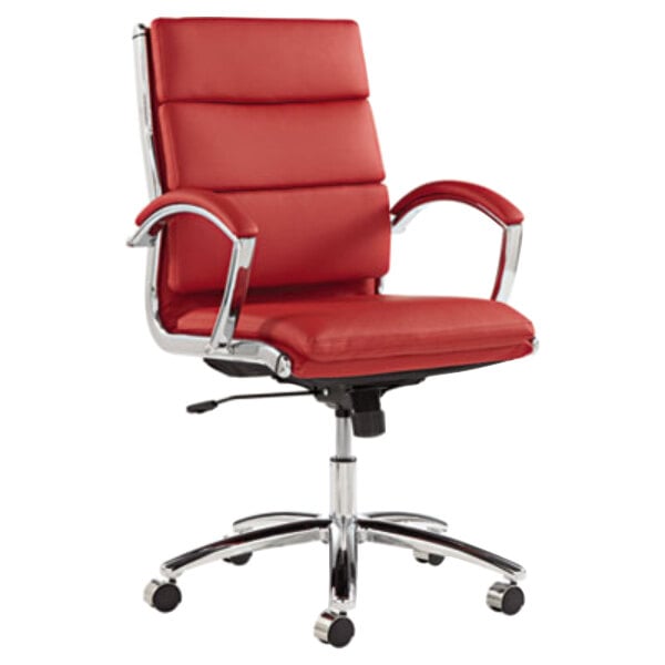 A red Alera Neratoli office chair with chrome legs and a chrome swivel base.