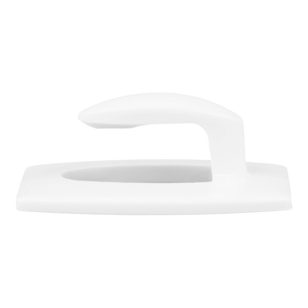 A white plastic mini hook with a rectangular base and curved handle.