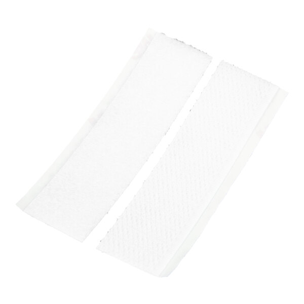 A set of two white multi-purpose fastener strips measuring 3 inches by 3/4 inch each.