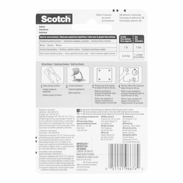 A package of Scotch 7/8 inch black indoor fastener set by 3M, containing 6 pieces.
