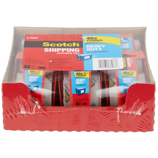 Scotch Shipping Packaging Tape Clear 6 Rolls w/ Dispensers 3M Heavy Duty Packing 