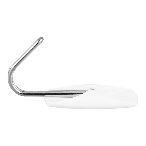 A small white adhesive wire hook with a metal hook arm.