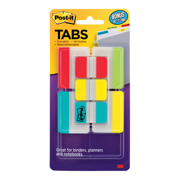 A package of 3M Post-It tabs in assorted colors.
