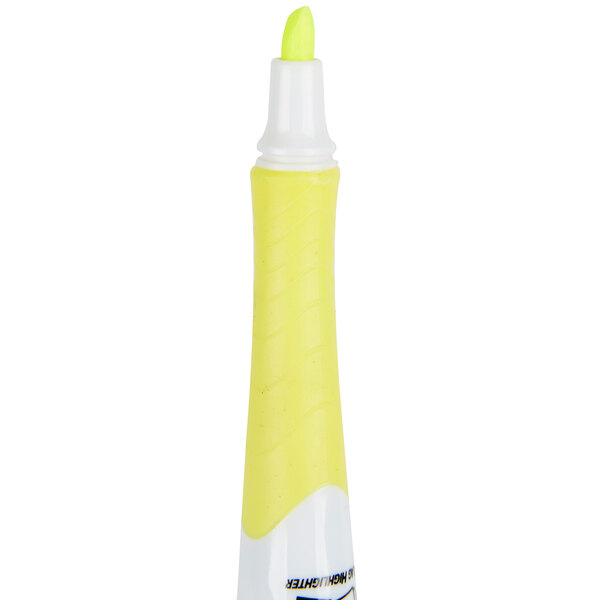 A yellow cylindrical object with a yellow and white label on a white background.