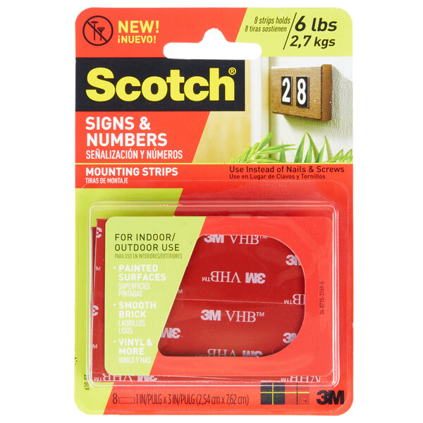 A package of 8 Scotch black mounting strips for signs and numbers.