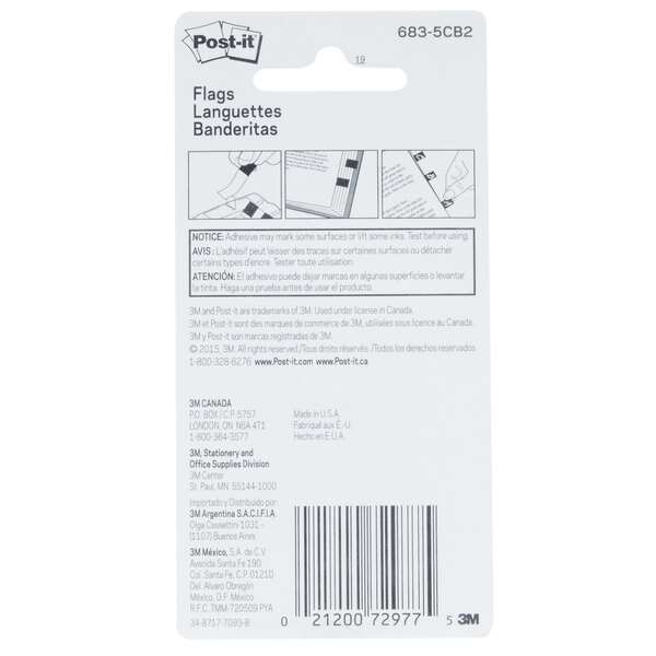 A package of 3M Post-It assorted bright color page flags with a white label with black text.