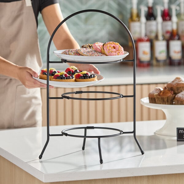 Cal-Mil 977-10-13 Iron Three Tier Black Wire Bowl and Plate Display - 11 3/4" x 11 3/4" x 20"