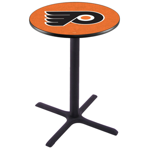 A Holland Bar Stool Philadelphia Flyers pub table with a logo on it.