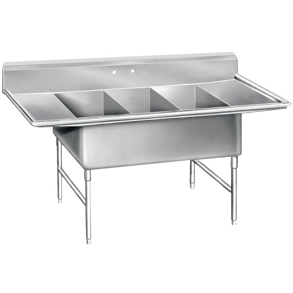 An Advance Tabco stainless steel 3 compartment sink with 2 drainboards.