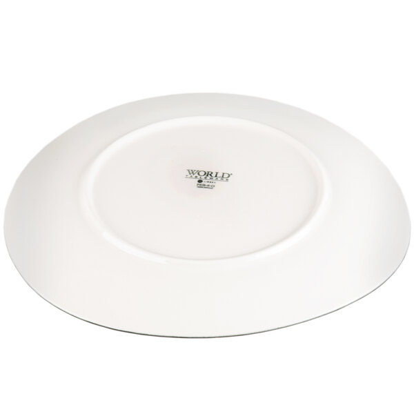 A white Reserve by Libbey porcelain plate with black text reading "Pebblebrook" on it.