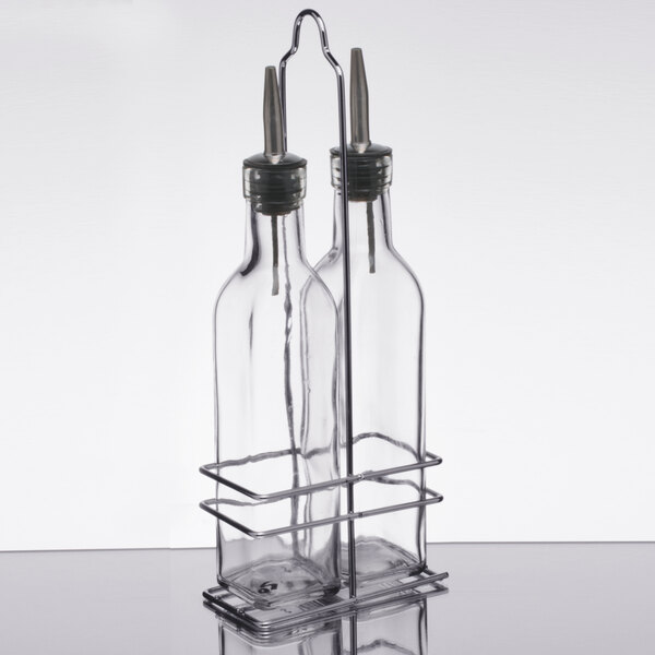 Choice 8.5 oz. 3 Piece Oil & Vinegar Cruet Set with Rack