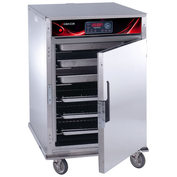 A large stainless steel Cres Cor Roast-N-Hold convection oven with the door open.