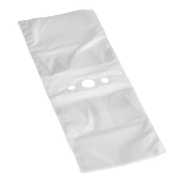 A clear, unprinted plastic deli saddle bag with a flip top.