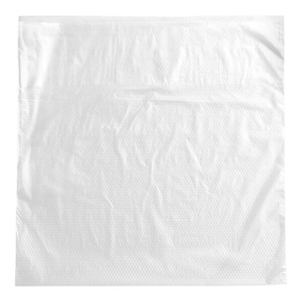 A clear, unprinted plastic deli saddle bag with a flip top.