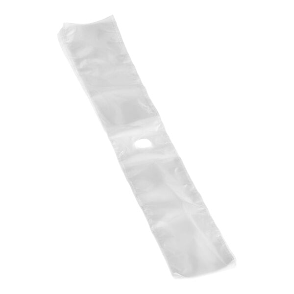 A clear, unprinted plastic deli or silverware saddle bag with a flip top.