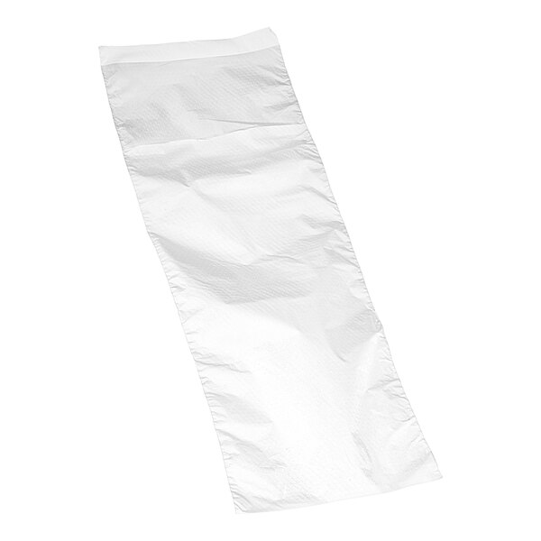 A plain, unprinted plastic deli or silverware saddle bag with a flip top.
