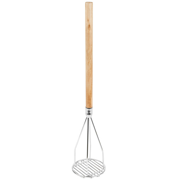 24" Chrome Plated Round-Faced Potato Masher with Wood Handle
