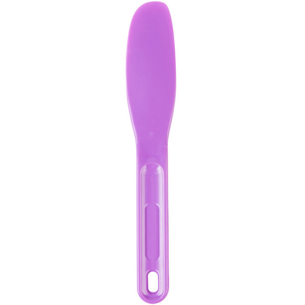 A purple plastic HS Inc. sandwich spreader.