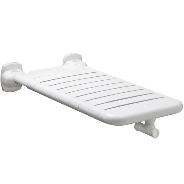 A white vinyl-coated folding bathtub seat on a white background.