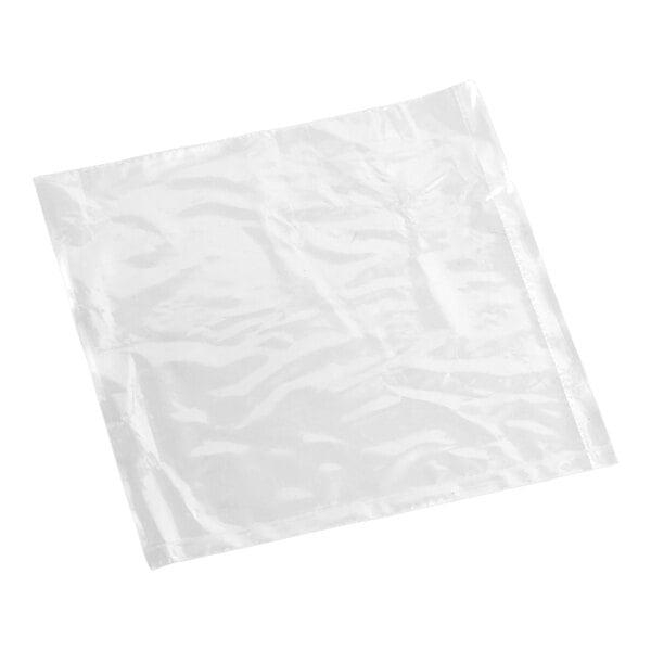 A clear plastic food bag in a 6 by 6 inch sandwich size.