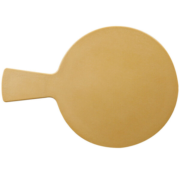 An Elite Global Solutions rattan serving board with a handle.