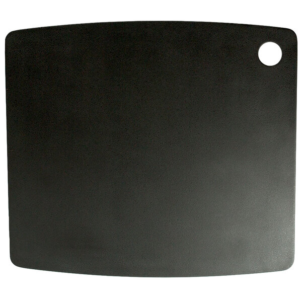A black rectangular melamine and bamboo flat board with a hole in the middle.
